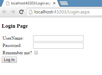 login page in browser
